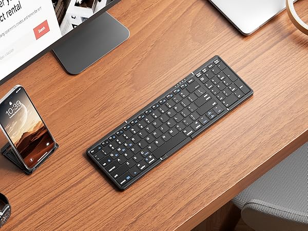 Folding keyboard with leather cover