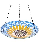 MUMTOP Mosaic Hanging Bird Bath-Bird Baths for Outdoors - 12 Inch Glass Birdbath Bird Water Bowl ...