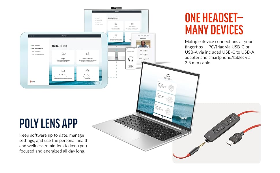 polycom over the head headphones wired headset