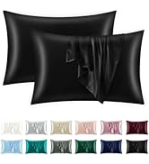 OTOSTAR Set of 2 Standard Size Satin Pillowcases, Black Pillowcase for Hair and Skin, Soft Breath...