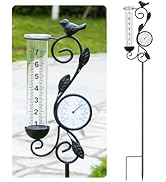 Rain Gauge Outdoor Garden Decor,Indoor Outdoor Thermometer of 32" Garden Statue,7" Capacity Rain ...