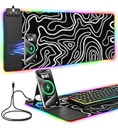 Mouse Pad with Foldable Phone Holder &amp; Wireless Charger, XL RGB Gaming Mousepad 31.5"x11.8" Large...