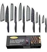 Marco Almond Kitchen Knife Set, KYA39 12-Piece Chef Knife Sets, 6 Knives with 6 Blade Guards, Sta...
