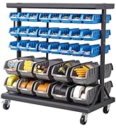 VEVOR 5-Tier Double-Sided Rolling Bin Storage Rack, 68 Plastic Bins, Dual-Sided Parts Organizer w...
