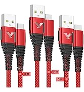 USB Type C Charger Fast Charging Cable 3/6/10Ft 3.1A USBC Charger Cord Nylon Braided Compatible w...