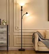 Leasgy 71'' Torchiere Floor Lamp for Bedroom with Glass Shade, Tall Floor Lamps for Living Room w...