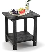 LUE BONA Adirondack Outdoor Side Table, 2-Tier Black HDPS Patio End Table Weather Resistant, Mord...