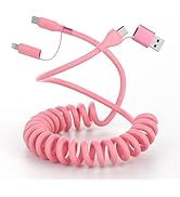 Pink Charger Cable Coiled USB-C and Lightning Cable 2-in-1 60W Type C Fast Charging Cord for iPho...