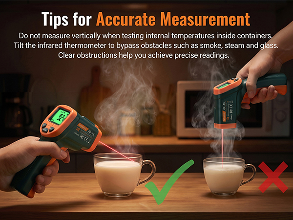 avoid steam and smoke obstructions while taking surface temperature readings