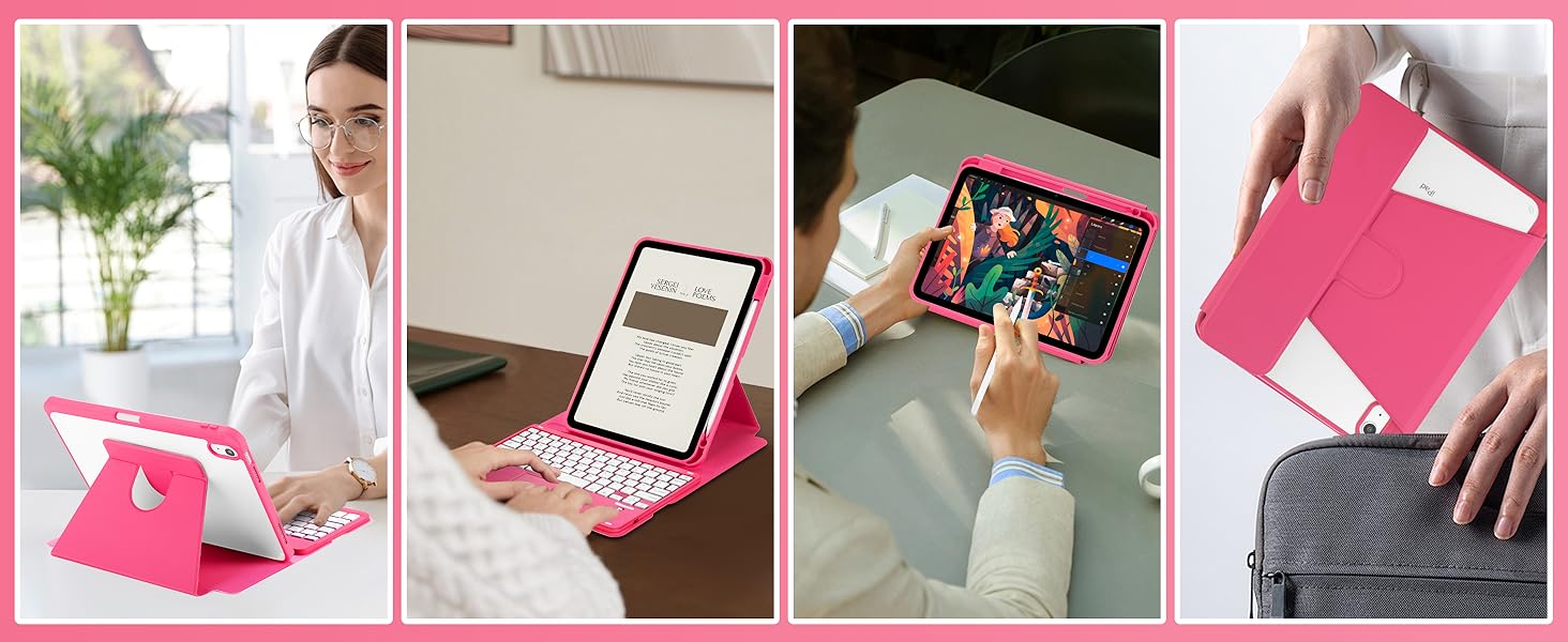 iPad 10th Gen Rotating Keyboard Case - Red-7