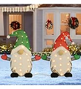 WATERGLIDE Set of 2 Lighted Christmas Tinsel Gnomes Decorations, 24 Inch Pre-Lit Light Up 2D Stac...