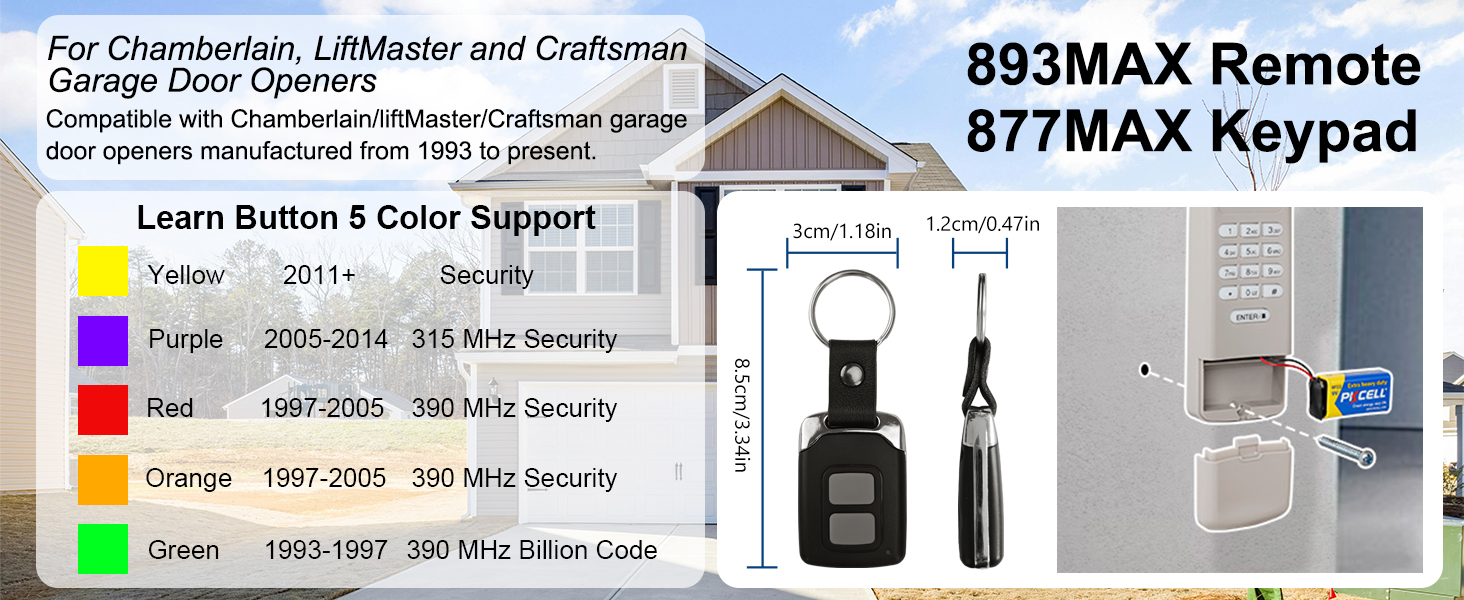 for Chamberlain LiftMaster Craftsman Garage Door Opener Keypad &amp;amp; Remote Universal