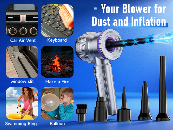 mini car vacuum can be changed to as blower for keyboard, air vent, ballon etc
