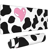 Black and White Cow Print Love Heart Cute Pink Gaming Keyboard Mouse Pad Mousepad Huge Extended X...