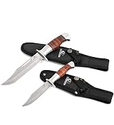 MOSSY OAK Fixed Blade Bowie Knife, 2-piece Hunting Knife with Leather Handle Featuring Laser Patt...