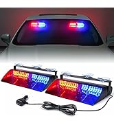 Xprite 2×11 inch High Intensity Red Blue 32 LED Emergency Strobe Dash Lights, Interior Windshield...