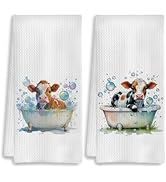 COWEB Funny Cow Bathroom Hand Towels Set of 2, Cow Bathroom Decor, Cow in Bathtub Decorative Hand...
