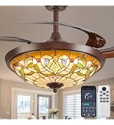 Kunywooe Ceiling Fan with Light - 48" Retractable Ceiling Fan Chandelier Fan, App Control, 6 Spee...