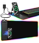 RGB Mouse Pad with Foldable Phone Stand &amp; Wireless Charger, 31.5"x11.8" XL Gaming Mousepad Large ...