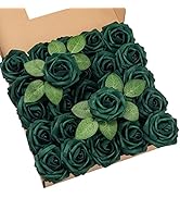 DuHouse 25Pcs Artificial Roses Flowers Fake Roses with Stems Real Touch Foam Flowers for DIY Wedd...