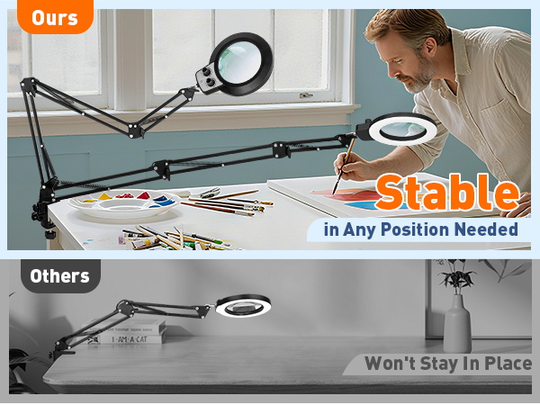 The magnifying lamp arm extend up to 35 inches magnifying glass with light hands free workbench lamp