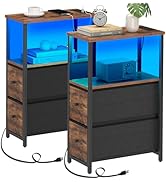 TUTOTAK Small Narrow LED End Table with Charging Station, Side Table Outlets, Nightstand with 2 C...