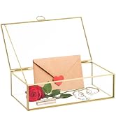 MAOPINER Vintage Gold Glass Jewelry Box, Decorative Glass Display Organizer with Lid, Clear Recta...