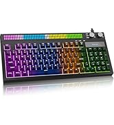 SABLUTE Gaming Keyboard with Audio-Sync RGB Light Strip, PC Gaming Keyboards 19-Key Anti-Ghosting...