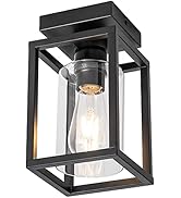 Mayful Flush Mount Ceiling Light Fixture with Clear Glass Shade, Farmhouse Black Metal Frame Ligh...