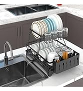 TeqHome Dish Drying Rack for Kitchen Counter, 2-Tier Large Dish Rack with Drainboard, Rustproof D...