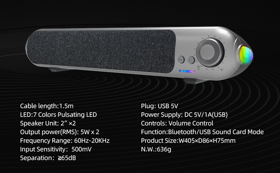 Computer Speakers for Desktop PC with 7 - Color Pulsating LED