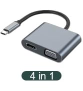 USB C to 4K HDMI VGA Multiport Adapter, 4-in-1 USB C Hub with 4K@30HZ, VGA, USB 3.0, 100W PD Port...