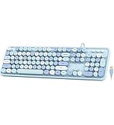 Meidosa Wired Computer Keyboard, Blue Colorful Typewriter Keyboards, Round Key Full Size Keyboard...