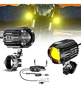 Motorcycle Auxiliary LED Light Driving Spotlights White/Amber Fog Lights with Mount Brackets Wire...