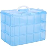 Cosics 3-Tier Bead Organizers and Storage, Stackable Storage Container Box with Handle, Clear Pla...