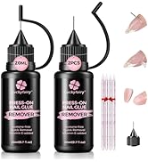 Pinpoint Press On Nail Remover: 2PCS 20ml Non-Acetone Nail Glue Remover with Cuticle Pusher, Mult...