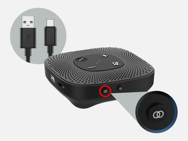 SP2000 speakerphone, source button, USB-C port