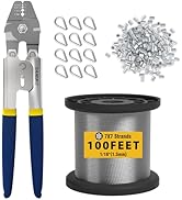 Sanuke Wire Rope Crimping Tool Kit, 100FT 1/16" Stainless Steel Cable 7X7 Strand Core, 100PCS Alu...