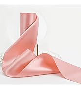 HUIHUANG Blush Satin Ribbon 4 inch Wide Thick Rose Pink Double-Faced Satin Silk Ribbon 10 Yard/Sp...