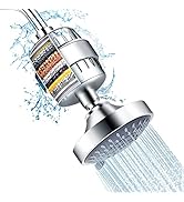 FEELSO Shower Head and 15 Stage Shower Filter Combo, High Pressure 5 Spray Settings Filtered Show...