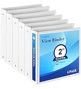 2 Inch 3-Ring Binder, 2" Round Ring Binder with 2 Inside Pockets, 6 Pack White Binder, Clear View...