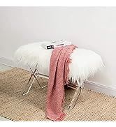 Glitzhome Ottoman Bench, White Faux Fur Ottoman Foot Rest, 25.5" L Modern Vanity Stool Chair with...