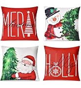 Tingtio Christmas Pillow Covers 18x18 Set of 4 Soft Red Christmas Cushion Covers Christmas Decora...