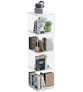LBTEE Rotating Bookshelf, Acrylic Revolving Bookcase, 4-Tier Spinning Bookshelf, 360 Display Free...