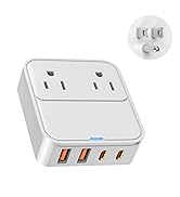 VPSUN Surge Protector Power Strip with 5 Outlets, 3 USB Charging Ports, 6.5ft Extension Cord, Wal...