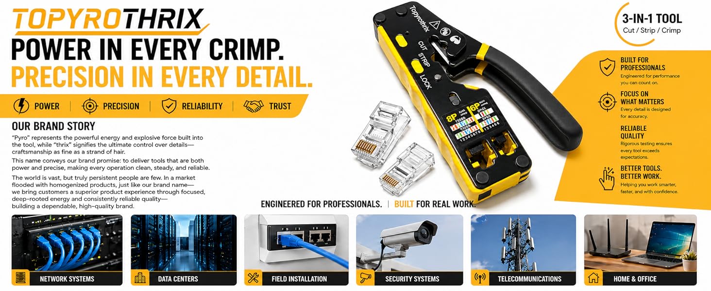 TOPYROTHRIX RJ45 crimping tool for clean Ethernet cable connections at home or work