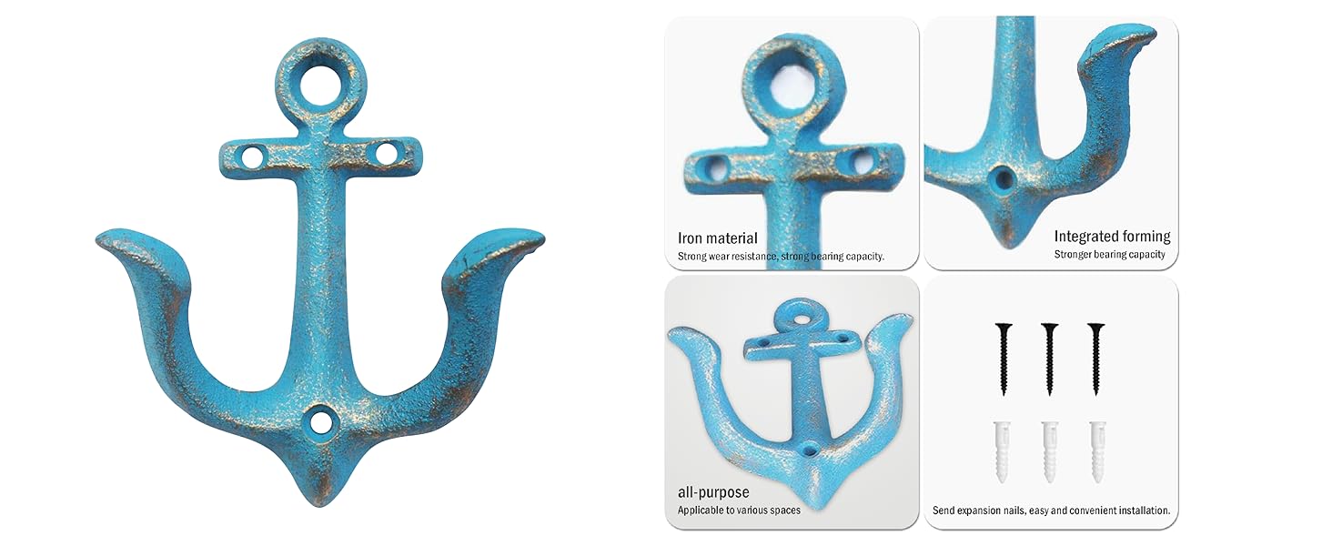 Cast Iron Nautical Anchor Design Wall Hooks