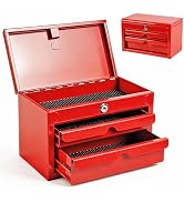 BIG RED 10.7" Mini Portable Steel Tool Box with drawer,Small Metal Tool Chest for Home,Garage or ...