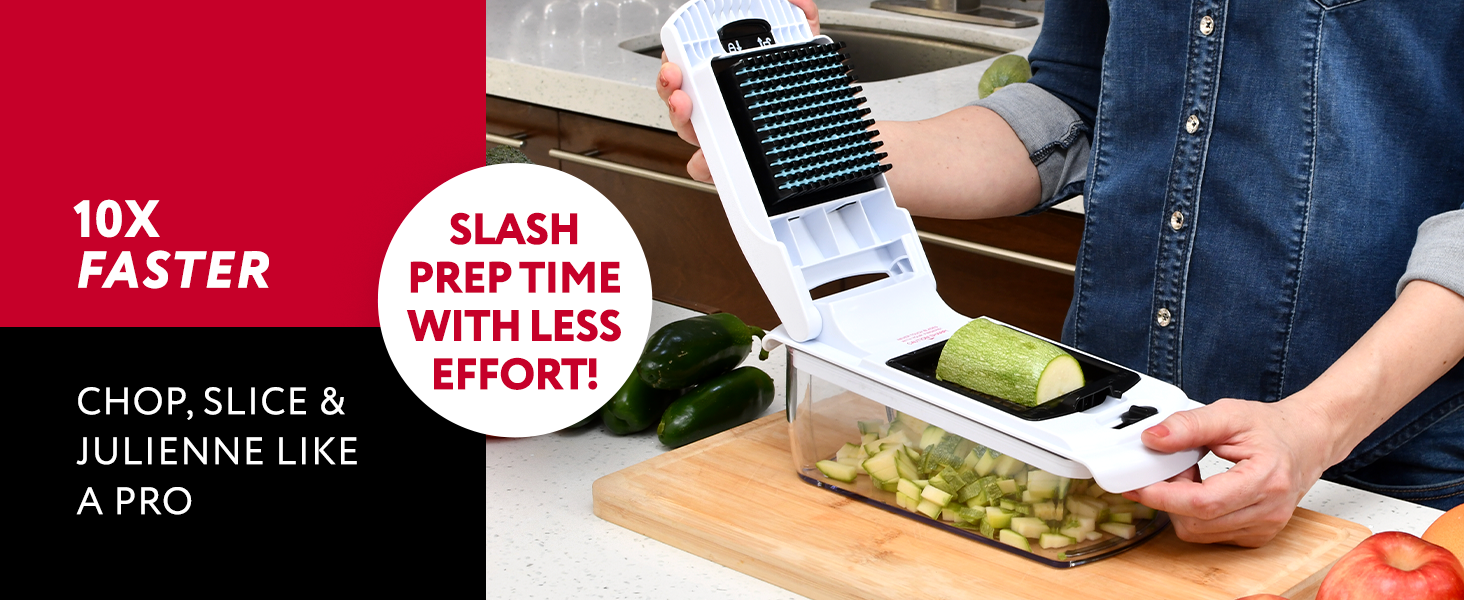 fullstar chopper mandoline being used for faster meal prep