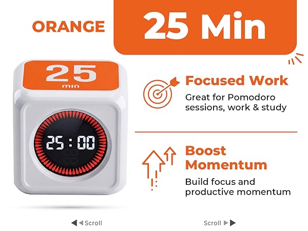 25 minute visual timer with visual countdown for focus, study, work, productivity, and Pomodoro